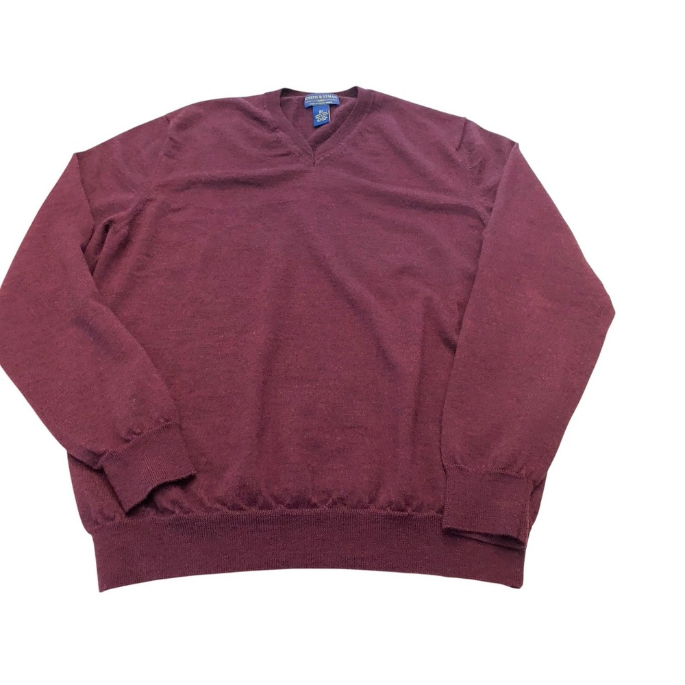 Joseph & Lyman Mens XL V-Neck Sweater Burgundy 100% Merino Wool Pullover